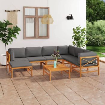 vidaXL Set mobilier grădină cu perne gri, 8 piese, lemn masiv de tec