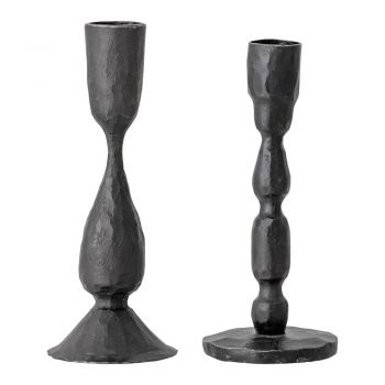 Set 2 sfeșnice din metal Bloomingville Deja, înălțime 16 cm, negru