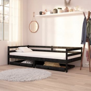 vidaXL Sertare pat de zi, 2 buc., negru, lemn masiv de pin