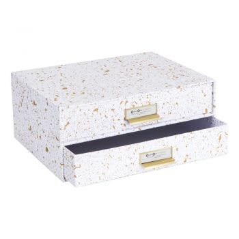 Cutie cu 2 sertare Bigso Box of Sweden Birger, auriu-alb