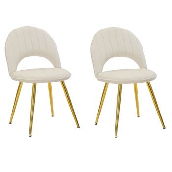 Set 2 scaune tapitate cu stofa, cu picioare din metal, Flex Velvet Crem / Auriu, l52xA48xH78 cm