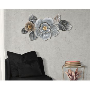 Decoratiune metalica de perete, Grey Flowers B Multicolor, l84xA9,5xH48 cm