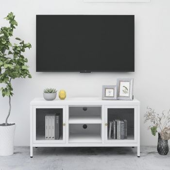 vidaXL Dulap TV, alb, 105x35x52 cm, oțel și sticlă
