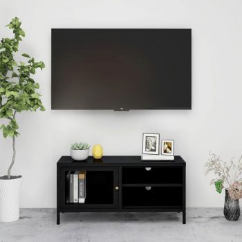 vidaXL Dulap TV, negru, 90x30x44 cm, oțel și sticlă