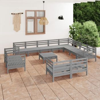 vidaXL Set mobilier de grădină, 13 piese, gri, lemn masiv de pin