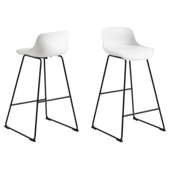 Set 2 scaune de bar din plastic, sezut tapitat cu piele ecologica si picioare metalice, Tina Alb / Negru, l43xA49xH94 cm