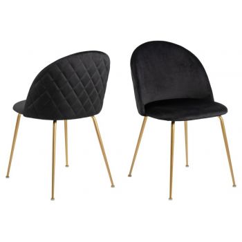 Set 4 scaune tapitate cu stofa si picioare metalice, Louise Velvet Negru / Auriu, l49,5xA54xH80,5 cm