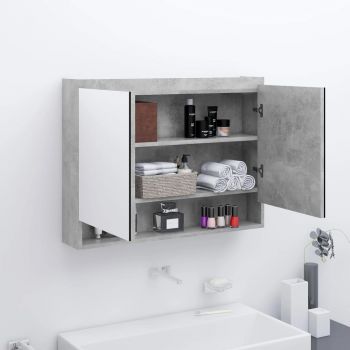 vidaXL Dulap de baie cu oglindă, gri beton, 80x15x60 cm, MDF