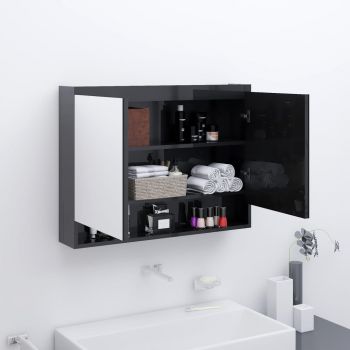 vidaXL Dulap de baie cu oglindă, negru strălucitor, 80x15x60 cm, MDF