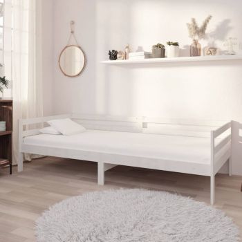 vidaXL Pat de zi cu sertare, alb,90x200 cm,lemn masiv de pin