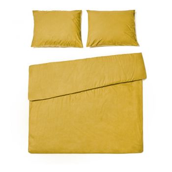 Lenjerie pentru pat dublu din bumbac Bonami Selection, 200 x 200 cm, galben muștar
