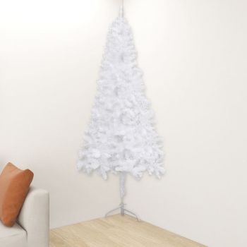 vidaXL Brad de Crăciun artificial de colț cu LED, alb, 150 cm, PVC