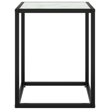 vidaXL Măsuță de cafea, neagră cu sticlă albă marmorată, 40x40x50 cm