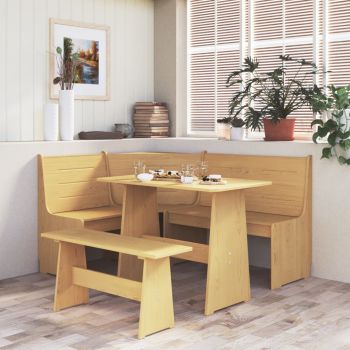 vidaXL Masă de bucătărie cu bancă, maro miere, lemn masiv de pin