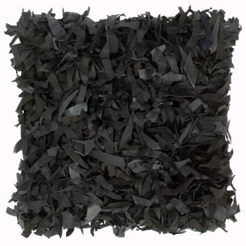 vidaXL Pernuțe Shaggy, 2 buc., negru, 45x45 cm, piele și bumbac