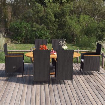 vidaXL Set mobilier de grădină, 7 piese, negru, poliratan