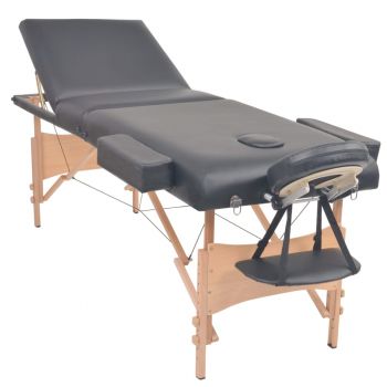 vidaXL Masă de masaj pliabilă cu 3 zone, 10 cm grosime, Negru