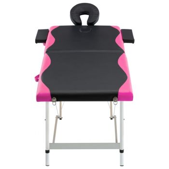 vidaXL Masă pliabilă de masaj, 2 zone, negru și roz, aluminiu