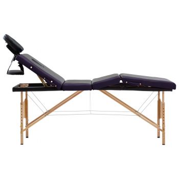 vidaXL Masă pliabilă de masaj, 4 zone, negru și violet, lemn