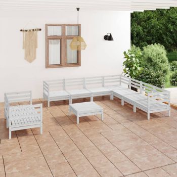 vidaXL Set mobilier de grădină, 10 piese, alb, lemn masiv de pin