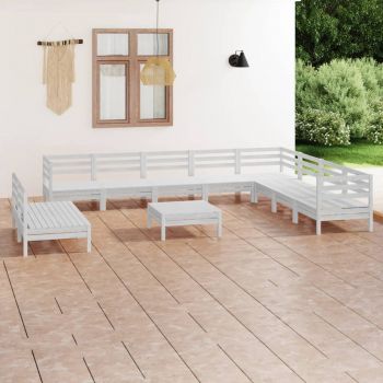 vidaXL Set mobilier de grădină, 11 piese, alb, lemn masiv de pin