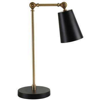 HOMCOM Lampa de Noptiera cu Abajur Reglabil, Lampa de Masa Moderna din Metal Negru si Auriu, 40x18x70cm