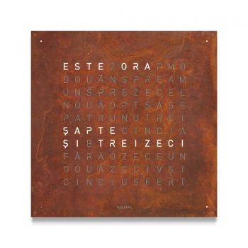 QLOCKTWO, Ceas de perete, din otel, 110 Litere, display cu LED in limba Romana, Classic Creator's Rust Edition, 45 x 45 cm