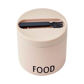 Cutie termos pentru gustare cu lingură Design Letters Eat, înălțime 11,4 cm, bej