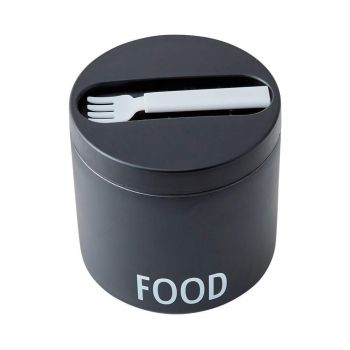 Cutie termos pentru gustare cu lingură Design Letters Eat, înălțime 11,4 cm, negru