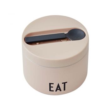 Cutie termos pentru gustare cu lingură Design Letters Eat, înălțime 9 cm, bej