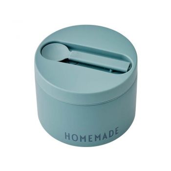 Cutie termos pentru gustare cu lingură Design Letters Homemade, înălțime 9 cm, turcoaz