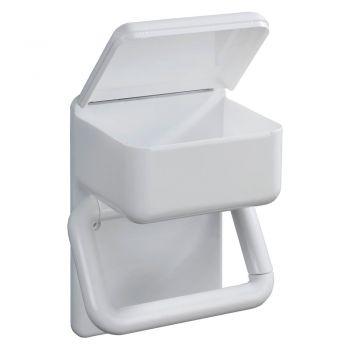 Suport pentru hârtie toaletă cu spațiu de depozitare Wenko Hold, alb