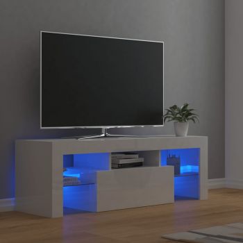 vidaXL Comodă TV cu lumini LED, alb extralucios, 120x35x40 cm