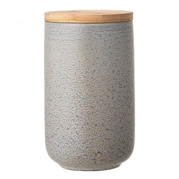 Borcan din gresie ceramică capac din bambus Bloomingville Kendra, 1,8 l, gri