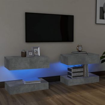vidaXL Comode TV cu lumini LED, 2 buc., gri beton, 60x35 cm