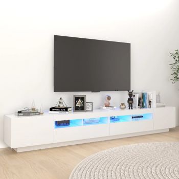 vidaXL Comodă TV cu lumini LED, alb, 260x35x40 cm