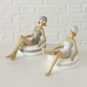 Set 2 figurine din polirasina Conni Gri / Alb, L17xl10xH10 cm