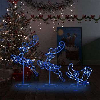 vidaXL Reni și sanie de Crăciun, albastru, 260x21x87 cm, acril