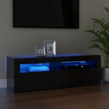 vidaXL Comodă TV cu lumini LED, negru extralucios, 120x35x40 cm