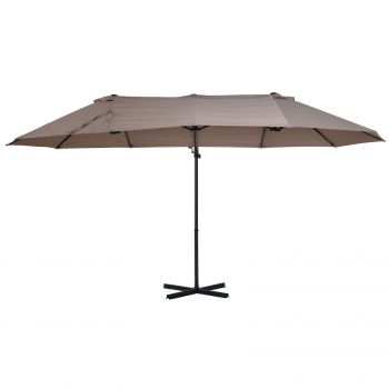 Outsunny Umbrelă de Soare Dublă, Umbrelă din Poliester Anti-UV, Impermeabila, 270x460x250 cm, Maro