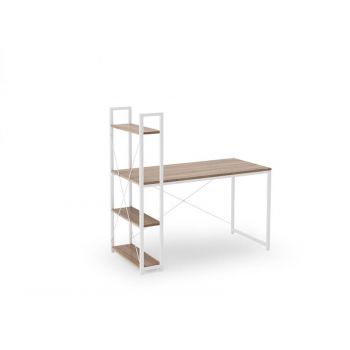 Masa de birou cu etajera, din pal si metal Narcis B1 Stejar Sonoma / Alb, L120xl64xH120 cm