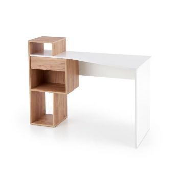 Masa de birou din pal, cu 1 sertar, Coffey Stejar / Alb, L122xl57xH90 cm
