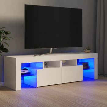 vidaXL Comodă TV cu lumini LED, alb extralucios, 140x36,5x40 cm