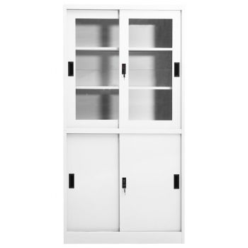 vidaXL Dulap de birou cu ușă glisantă, alb, 90x40x180 cm, oțel