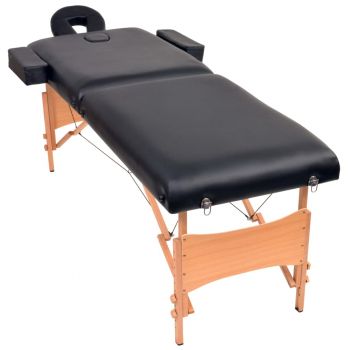 vidaXL Set taburet și masă masaj pliabile 2 zone, 10 cm grosime, negru