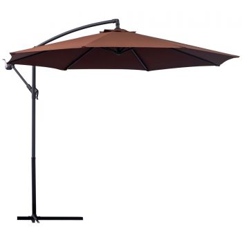 Outsunny Umbrela de Soare Suspendată, Umbrelă de Grădină Înclinabilă din Metal și Poliester, 295 x 295 x 255 cm, Cafea