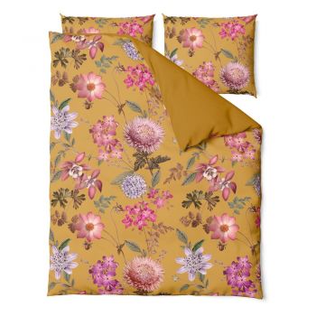 Lenjerie de pat din bumbac satinat pentru pat dublu Bonami Selection Blossom, 200 x 220 cm, ocru