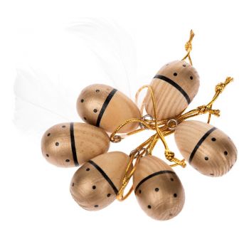 Set 6 decorațiuni suspendate din lemn Dakls Easter Eggs, auriu