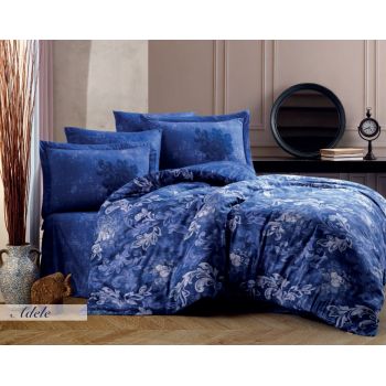 Lenjerie de pat din bumbac Satinat Adele Albastru inchis, 200 x 220 cm