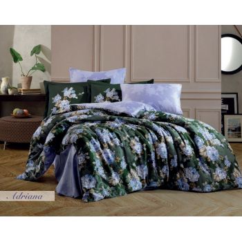Lenjerie de pat din bumbac Satinat Adriana Verde / Lila, 200 x 220 cm